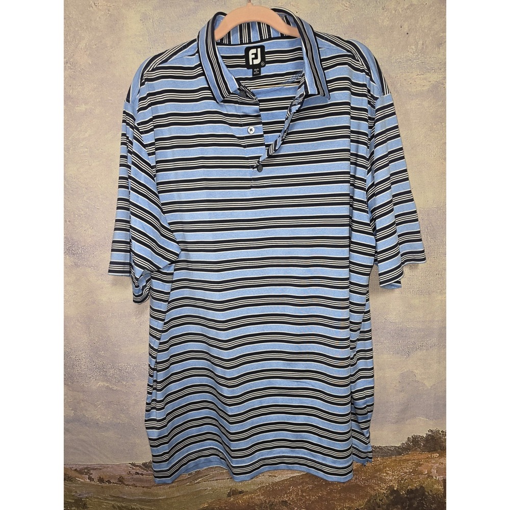 FootJoy Men's XL Athletic Fit Blue Striped Golf Performance Polo Shirt